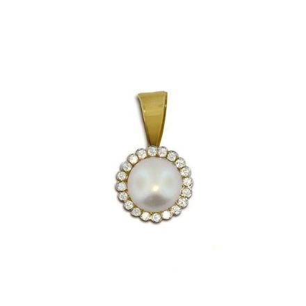 Smykke med perle & zirkonia i gult gull - 79014 Smykke med perle & zirkonia i gult gull - 79014