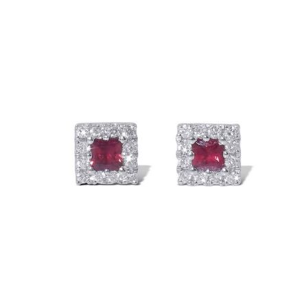 Diamantøredobber i gull 18 kt med 0,12 ct W-SI og rubin-750012 Diamantøredobber i gull 18 kt med 0,12 ct W-SI og rubin-750012