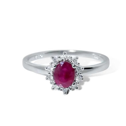 Diamantring i gull  med 0,05 ct W-p og rubin-bur615219 Diamantring i gull  med 0,05 ct W-p og rubin-bur615219