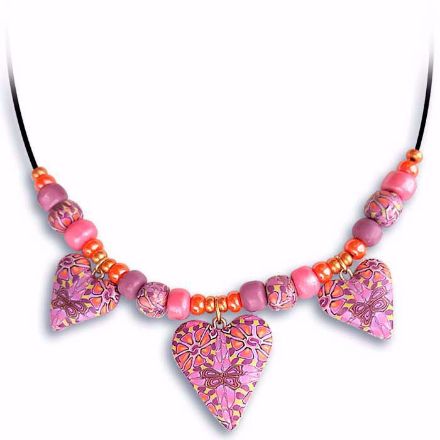 Håndlaget collier, rosa hjerter - 2802071 Håndlaget collier, rosa hjerter - 2802071