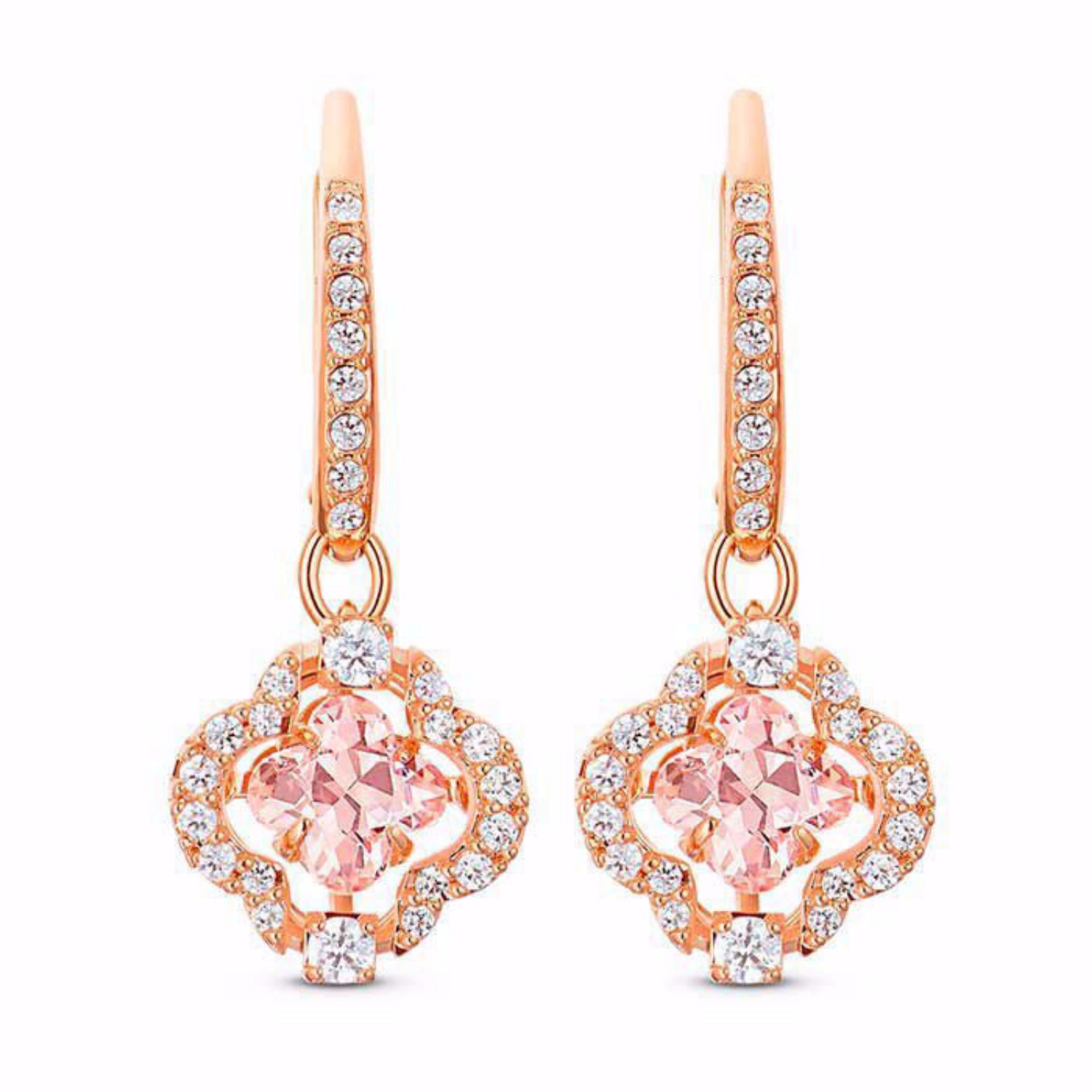 Swarovski Sparkling Dance Clover Pierced Earrings, Pink, Rose-gold tone plated øredobbe - 5516477/5604198