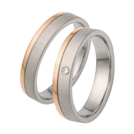Gifteringer i stål & rødt gull, 4,5 mm med diamant. RAUSCHMAYER - 1160091 Gifteringer i stål & rødt gull, 4,5 mm med diamant. RAUSCHMAYER - 1160091