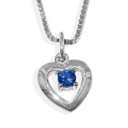 Sølvsmykke hjerte med blå zirkonia, til barn - 9094 Sølvsmykke hjerte med blå zirkonia, til barn - 9094