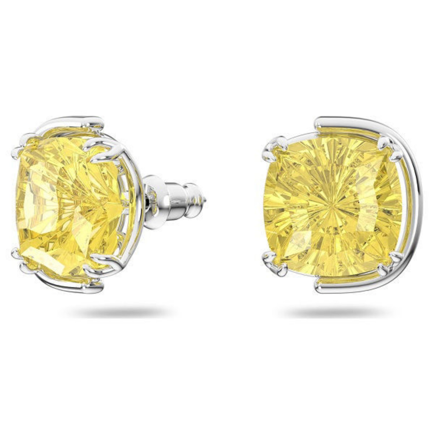 Swarovski Harmonia stud earrings Cushion cut crystals, Yellow, Rhodium plated - 5616511