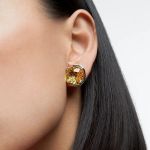 Swarovski Harmonia stud earrings Cushion cut crystals, Yellow, Rhodium plated - 5616511