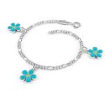 Charms-armbånd i sølv - Turkise blomster - 90515