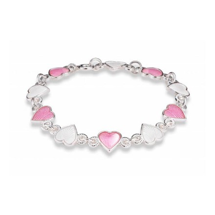 Armbånd i sølv - Rosa hvite hjerter 	Armbånd i sølv - Rosa hvite hjerter