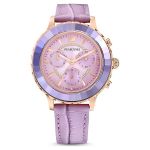 Swarovski klokke Octea Lux Chrono watch Leather strap, Purple, Rose gold-tone finish - 5632263