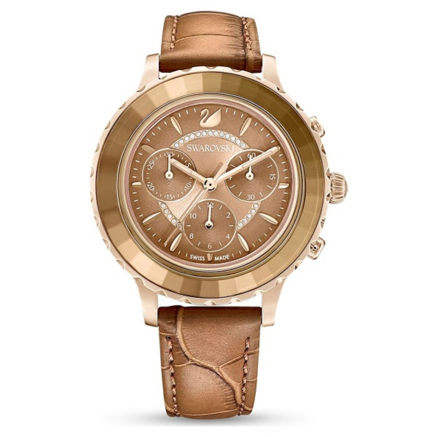 Swarovski klokke Octea Lux Chrono watch Leather strap, Brown, Gold-tone finish - 5632260