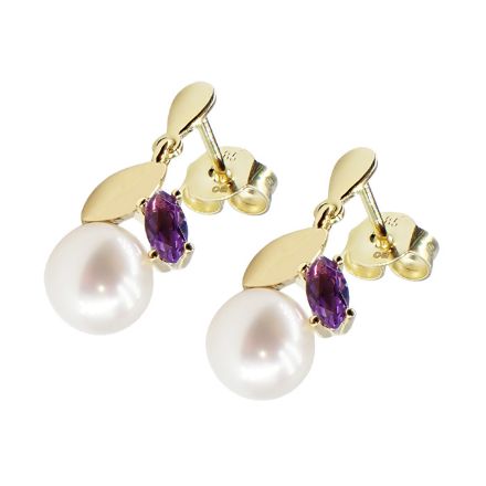 Gulløredobber med AMETYST og ferskvannperle - BUR711226 Gulløredobber med AMETYST og ferskvannperle - BUR711226