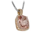 Diamantsmykke i gult gull med diamanter 0.10 ct og morganite 10x8 mm - 4070957