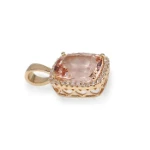 Diamantsmykke i gult gull med diamanter 0.10 ct og morganite 10x8 mm - 4070957