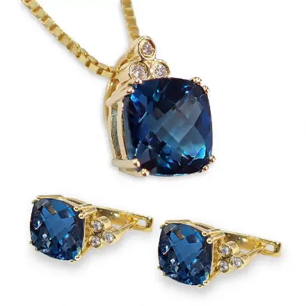 Diamantsett i gult gull med London Blue Topas - COC6490/COC4250 Diamantsett i gult gull med London Blue Topas - COC6490/COC4250