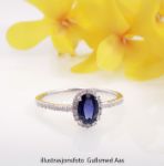 Halo diamantring i hvitt gull 14 kt med 0,14 ct W-Si & safir - bur573194