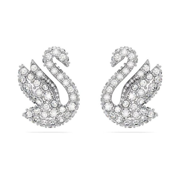 Swarovski øredobber Iconic Swan stud earrings, White, Rhodium plated - 5647873