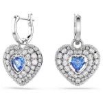 Swarovski øredobber Hyperbola drop Heart, Blue, Rhodium plated - 5680392