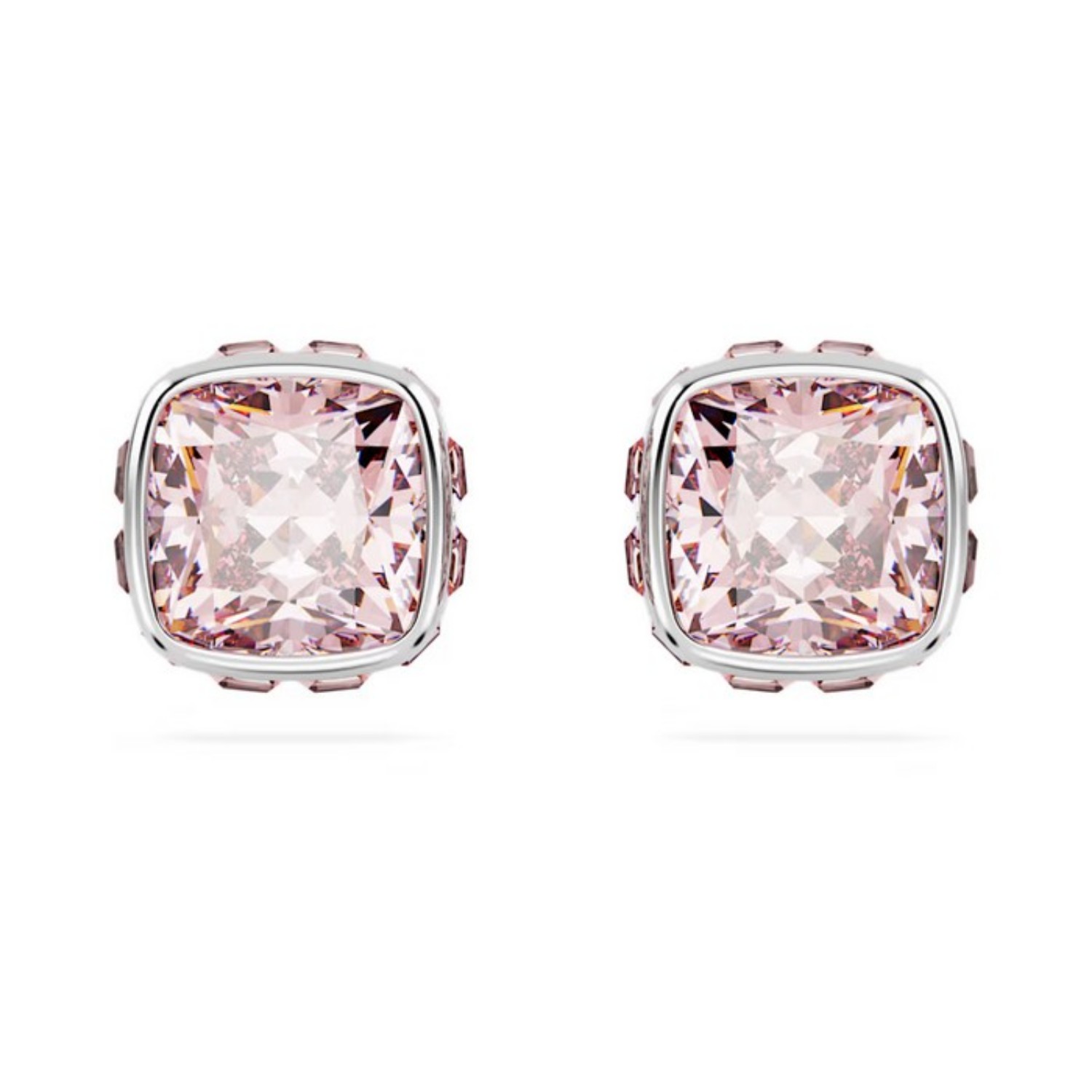 Swarovski øredobber Birthstone stud Square cut, June, Pink, Rhodium plated - 5660799