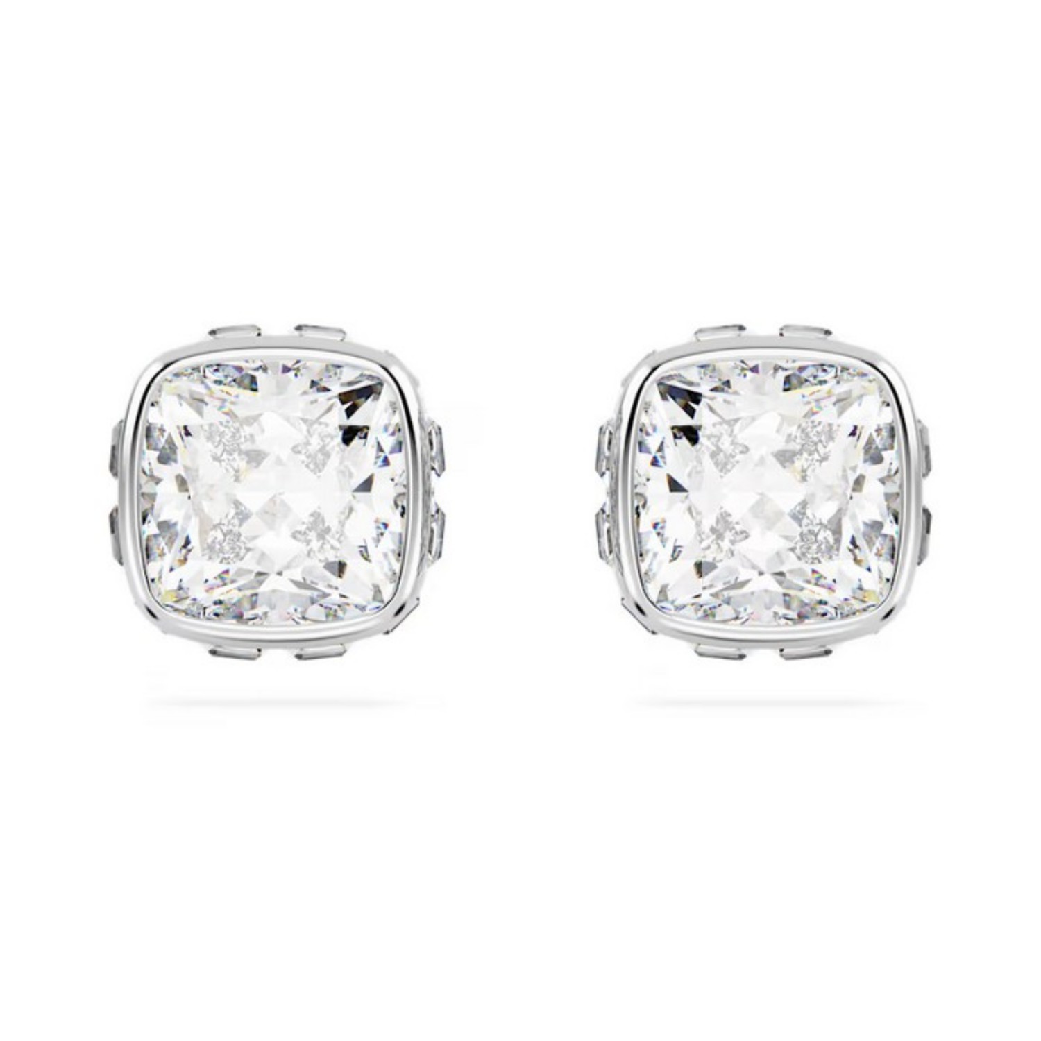 Swarovski øredobber Birthstone stud Square cut, April, White, Rhodium plated - 5661957