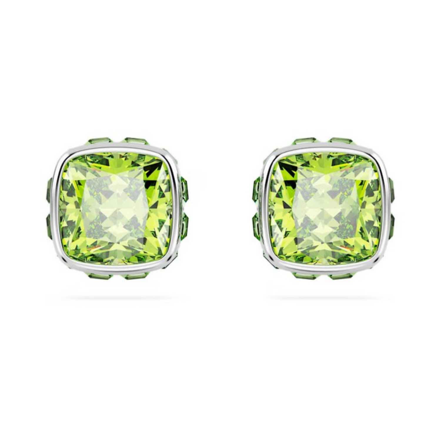 Swarovski øredobber Birthstone stud Square cut, August, Green, Rhodium plated - 5661958