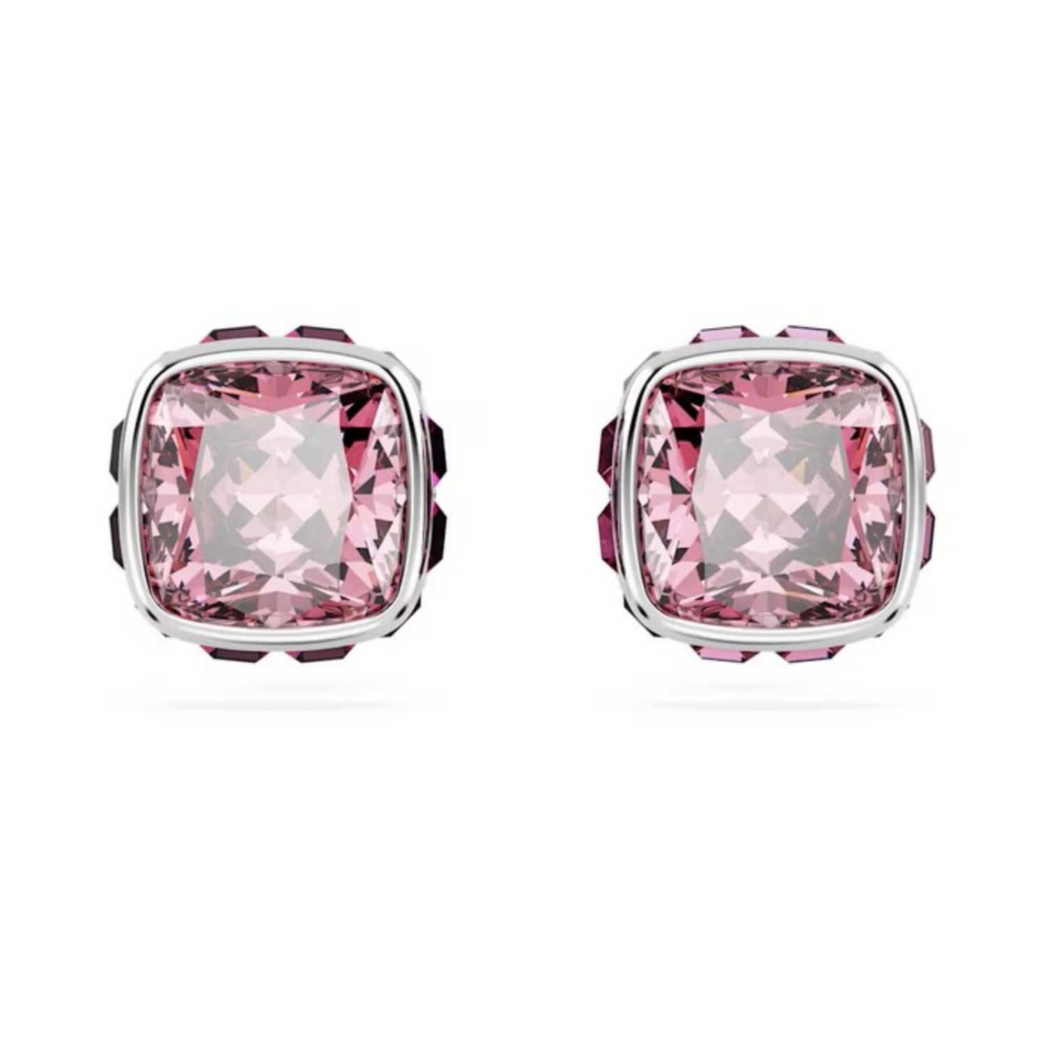 Swarovski øredobber Birthstone stud Square cut, October, Pink, Rhodium plated - 5661960