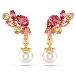 Swarovski øredobber Gema drop Mixed cuts, Crystal pearls, Flower, Pink, Gold-tone plated - 5688486