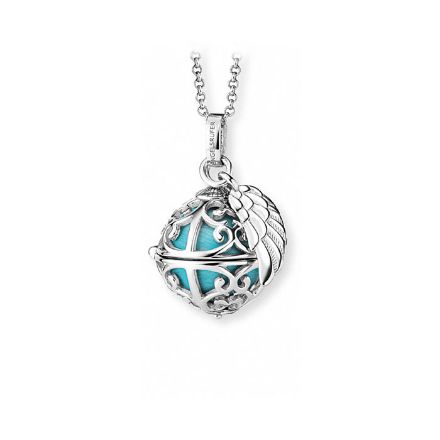 Sølvsmykke Englehviskeren 14x14 mm, med blå  klangkule - 77714blå Sølvsmykke Englehviskeren 14x14 mm, med blå  klangkule - 77714blå