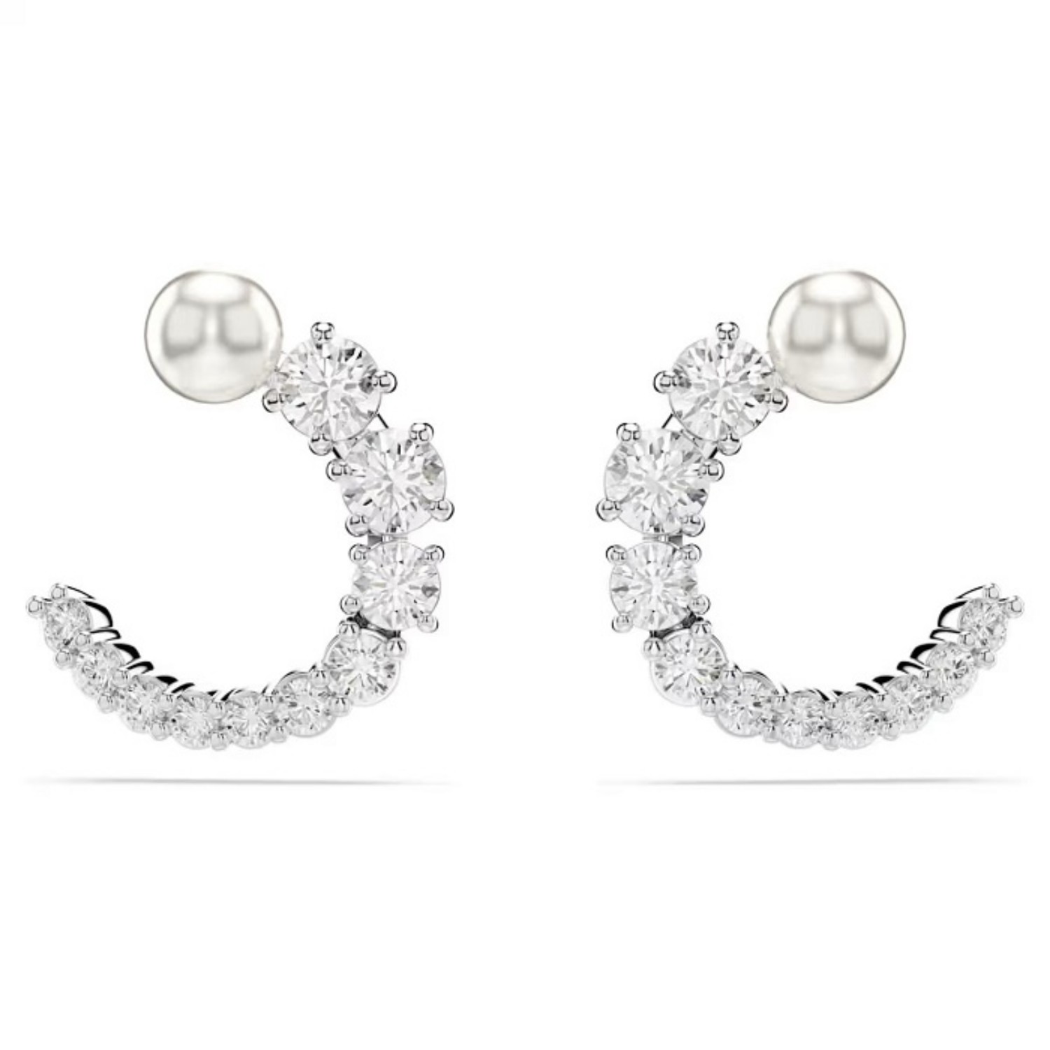 Swarovski øredobber Matrix hoop earrings Crystal pearl, Round cut, White, Rhodium plated - 5692260