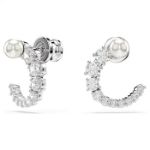 Swarovski øredobber Matrix hoop earrings Crystal pearl, Round cut, White, Rhodium plated - 5692260