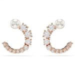 Swarovski øredobber Matrix hoop earrings Crystal pearl, Round cut, White, Rose gold-tone plated - 5692264