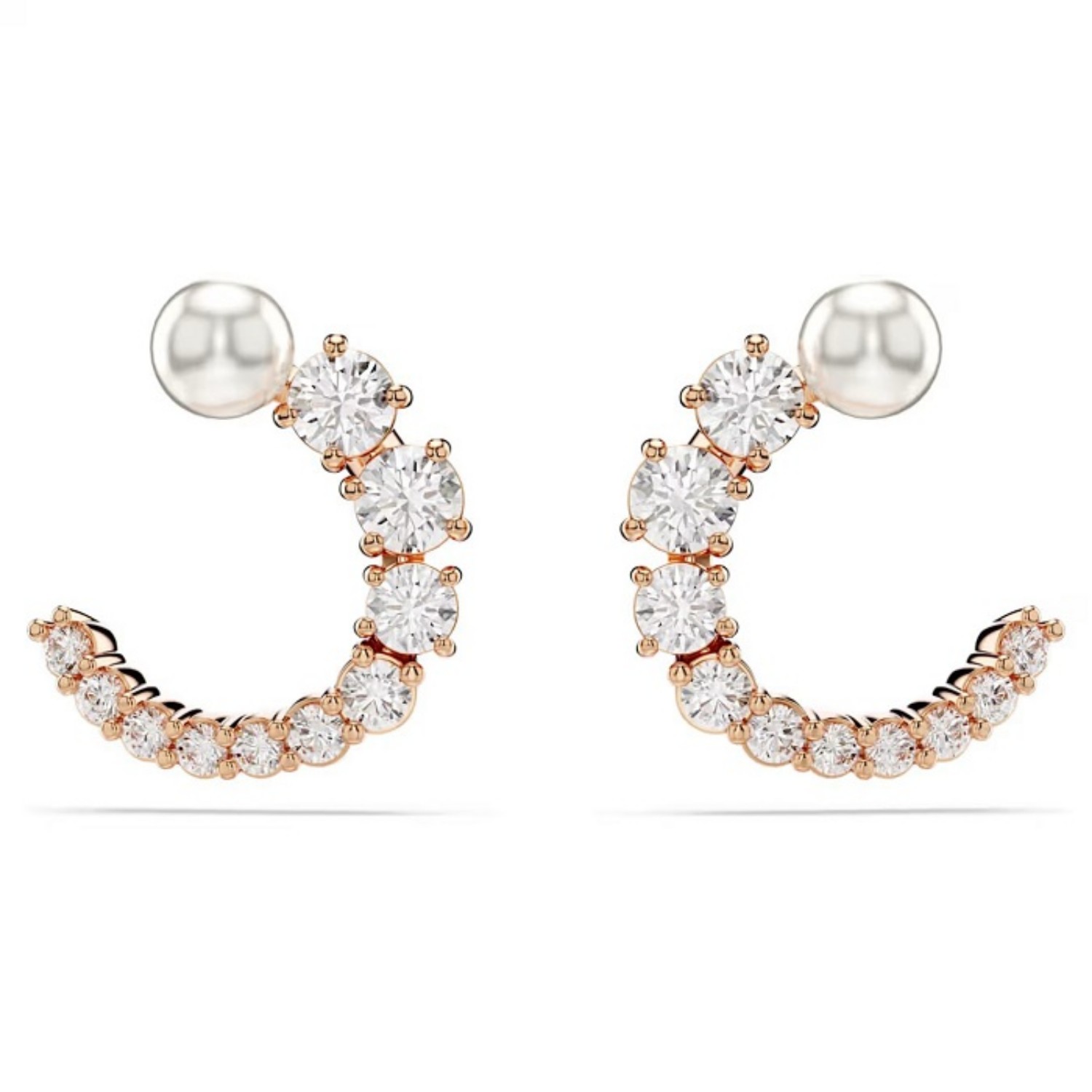 Swarovski øredobber Matrix hoop earrings Crystal pearl, Round cut, White, Rose gold-tone plated - 5692264