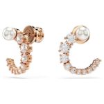 Swarovski øredobber Matrix hoop earrings Crystal pearl, Round cut, White, Rose gold-tone plated - 5692264