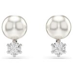 Swarovski øredobber  New Matrix stud earrings Crystal pearl, Round cut, White, Rhodium plated - 5694225