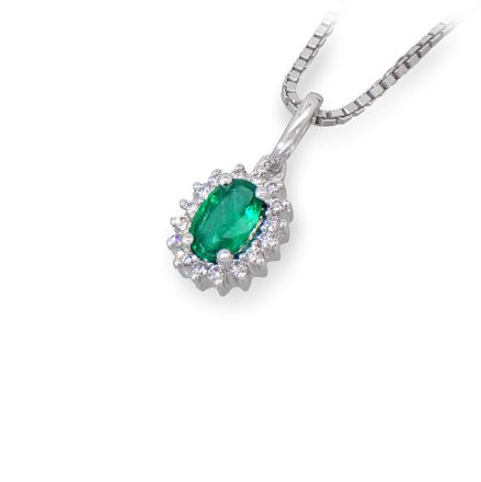 Diamantsmykke med 0,12 ct TW-Si og smaragd - COC4070784 Diamantsmykke med 0,12 ct TW-Si og smaragd - COC4070784