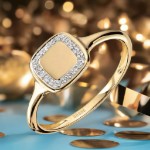 Signet damering i gult gull med 0,048ct W-Si  - 57285