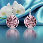 Swarovski øredobber Bella drop earrings Round cut, Pink, Rhodium plated - 5724290