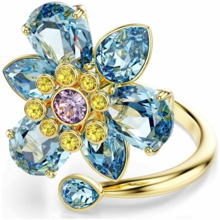 Swarovski Idyllia open ring Mixed cuts, Flower, Blue, Gold-tone plated - 5721591 Swarovski Idyllia open ring Mixed cuts, Flower, Blue, Gold-tone plated - 5721591