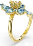 Swarovski Idyllia open ring Mixed cuts, Flower, Blue, Gold-tone plated - 5721591