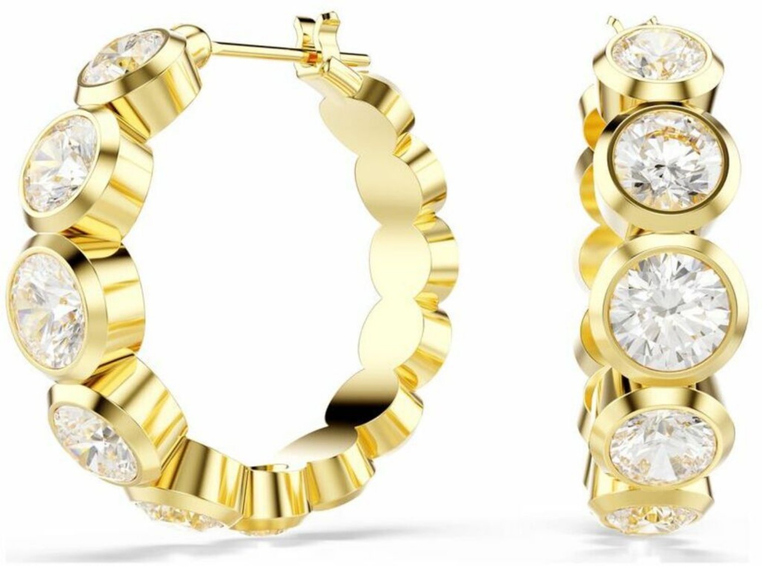 Swarovski øredobber Imber hoop earrings Round cut, White, Gold-tone plated - 5711483