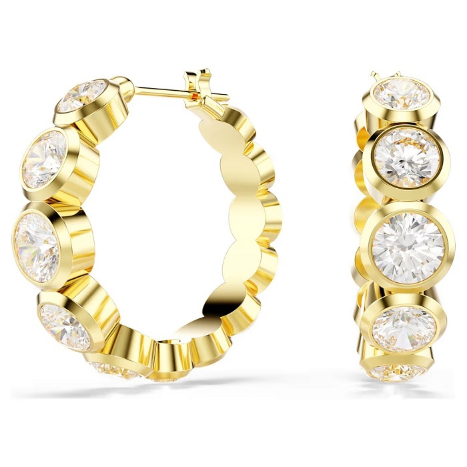 Swarovski øredobber Imber hoop earrings Round cut, White, Gold-tone plated - 5711483