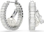 Swarovski øredobber Ariana Grande x Swarovski hoop earrings Crystal pearl, Baguette cut, White, Rhodium plated - 5720868