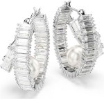 Swarovski øredobber Ariana Grande x Swarovski hoop earrings Crystal pearl, Baguette cut, White, Rhodium plated - 5720868