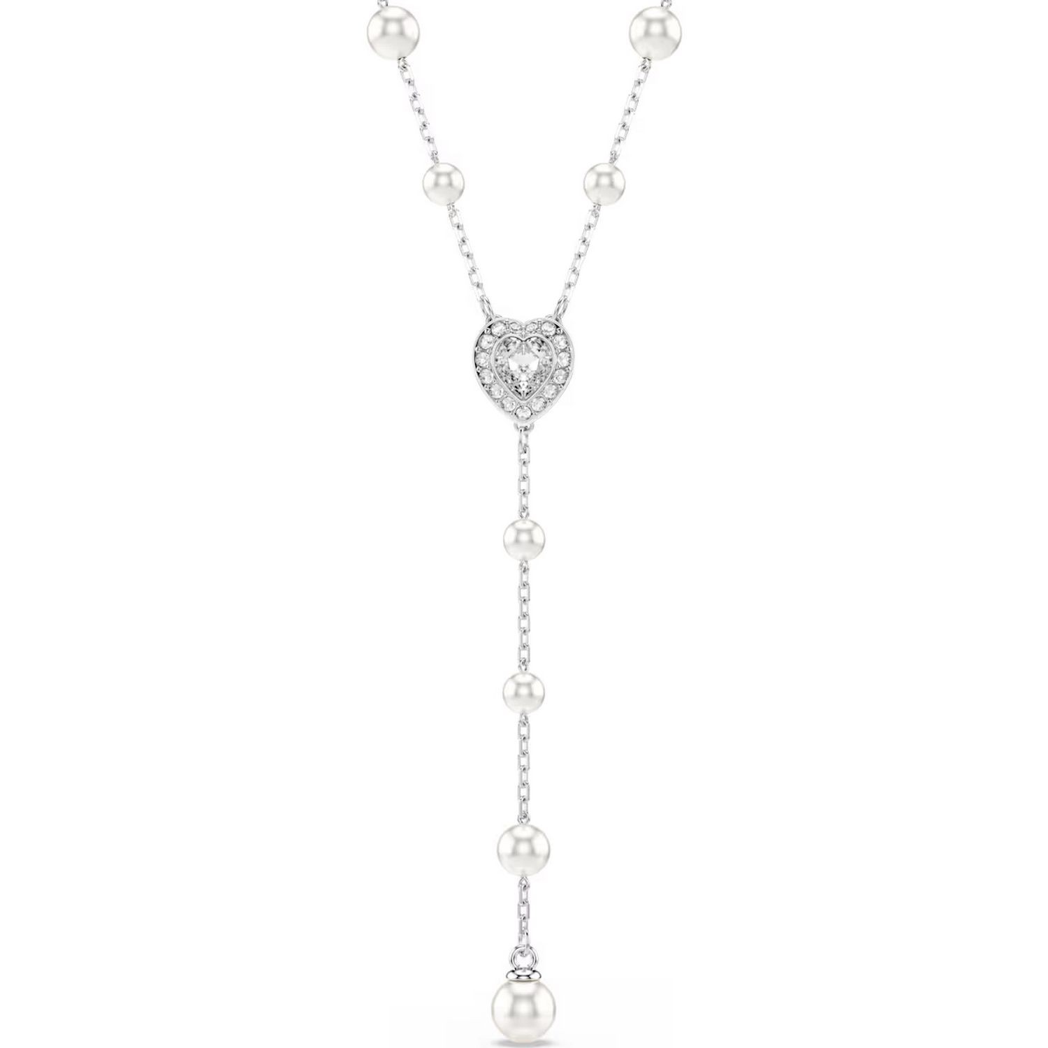 Swarovski collier Ariana Grande x Swarovski Y necklace Crystal pearl, Mixed cuts, Heart, White, Rhodium plated - 5720855