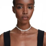 Swarovski collier Ariana Grande x Swarovski Tennis choker Mixed cuts, Heart, White, Rhodium plated - 5720861