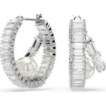 Swarovski øredobber Ariana Grande x Swarovski hoop earrings Crystal pearl, Baguette cut, White, Rhodium plated - 5720868