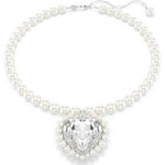 Swarovski collier Ariana Grande x Swarovski necklace Crystal pearl, Heart cut, Heart, White, Rhodium plated - 5720858