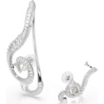 Swarovski øredobber Ariana Grande x Swarovski clip earrings Asymmetrical design, Crystal pearl, Baguette cut, White, Rhodium plated - 5720866