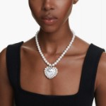 Swarovski collier Ariana Grande x Swarovski necklace Crystal pearl, Heart cut, Heart, White, Rhodium plated - 5720858