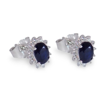 Diamantøredobber med  0,15ct W-Si og 0,76 safirer i 14kt gul Diamantøredobber med  0,15ct W-Si og 0,76 safirer i 14kt gul