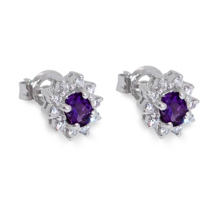 Diamantøredobber i gull med 0,18 ct TW-Si og ametyst - COC0390 Diamantøredobber i gull med 0,18 ct TW-Si og ametyst - COC0390