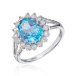 Diamantring med 0,08ct WSI og topas i hvitt gull 14 kt - 57338